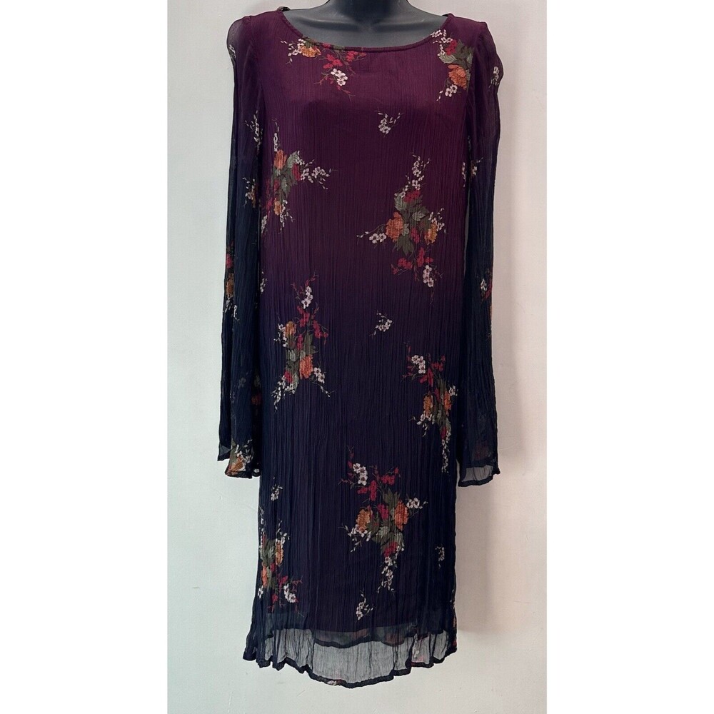 Sundance Women’s Medium Floral Ombre Dress w/ Bell Sleeve Sheer Purple Navy Blue